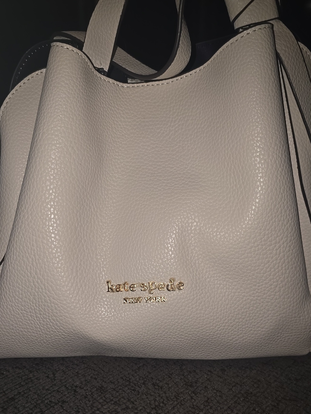kate spade Pebbled Leather Shoulder Bag in Cream with Gold Logo NWT